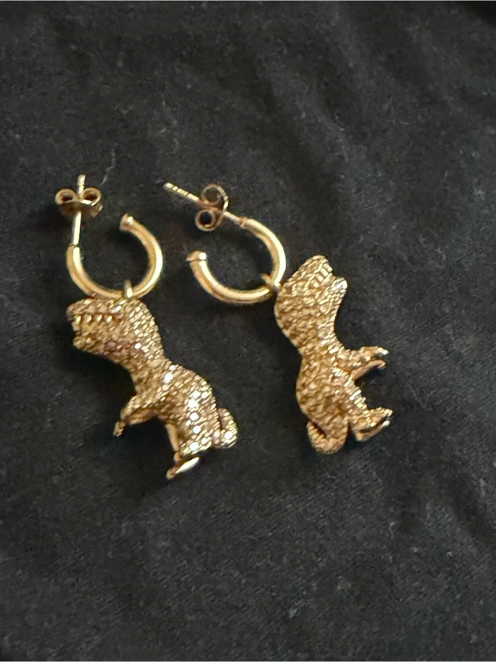 Coach Pavé Rexy Huggie Earrings Gold Crystal T-Rex Hoop Drop Earrings